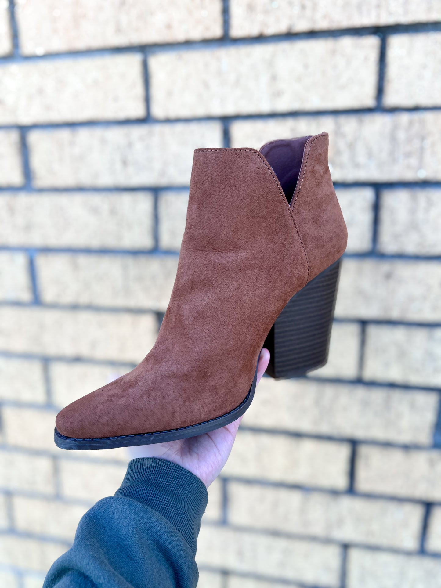 Camel Faux Suede Bootie-Boots-Qupid-04/25,05/27/24,09/12/23,1st md,Max Retail-The Twisted Chandelier