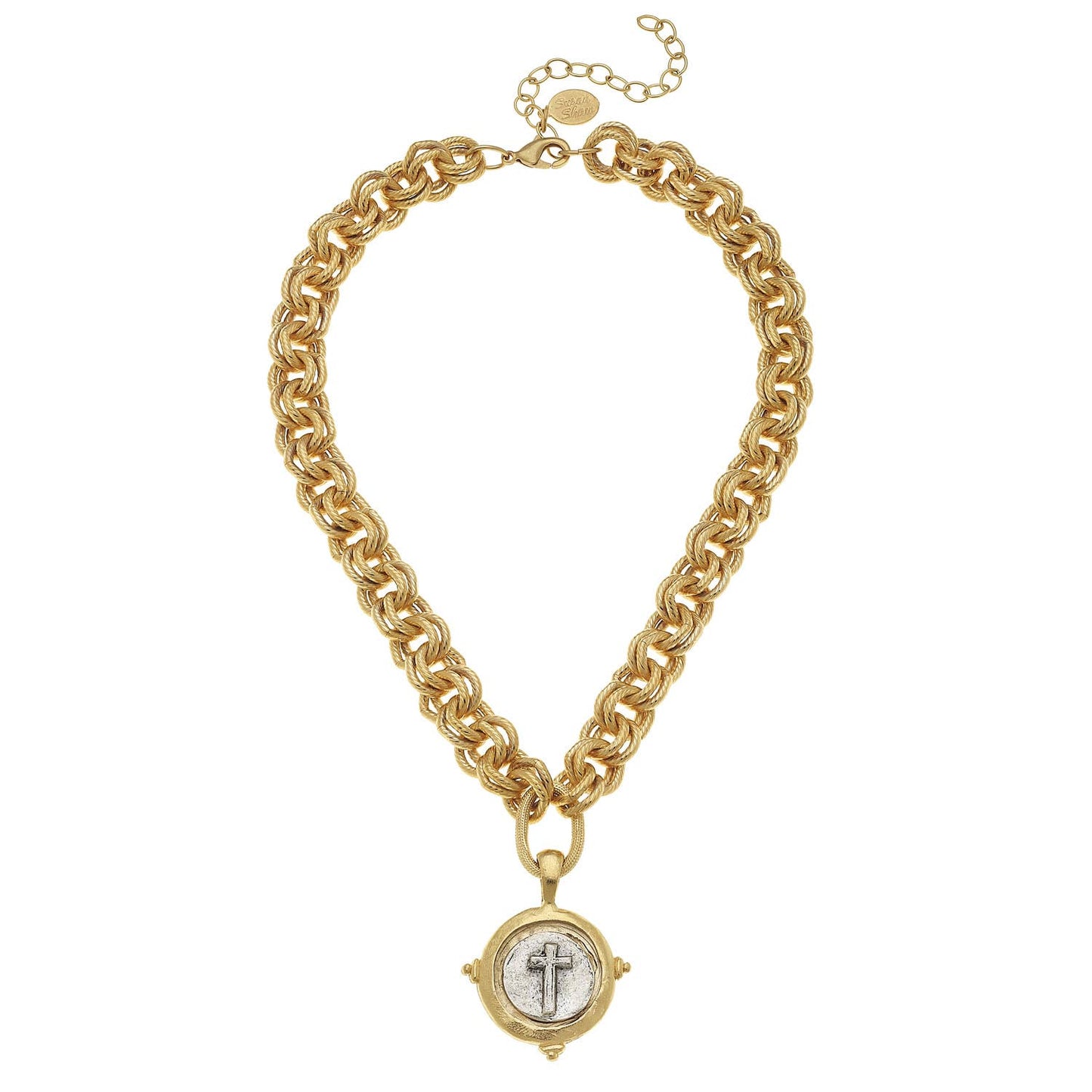 Gold and Silver Italian Intaglio Cross Necklace-Susan Shaw-The Twisted Chandelier