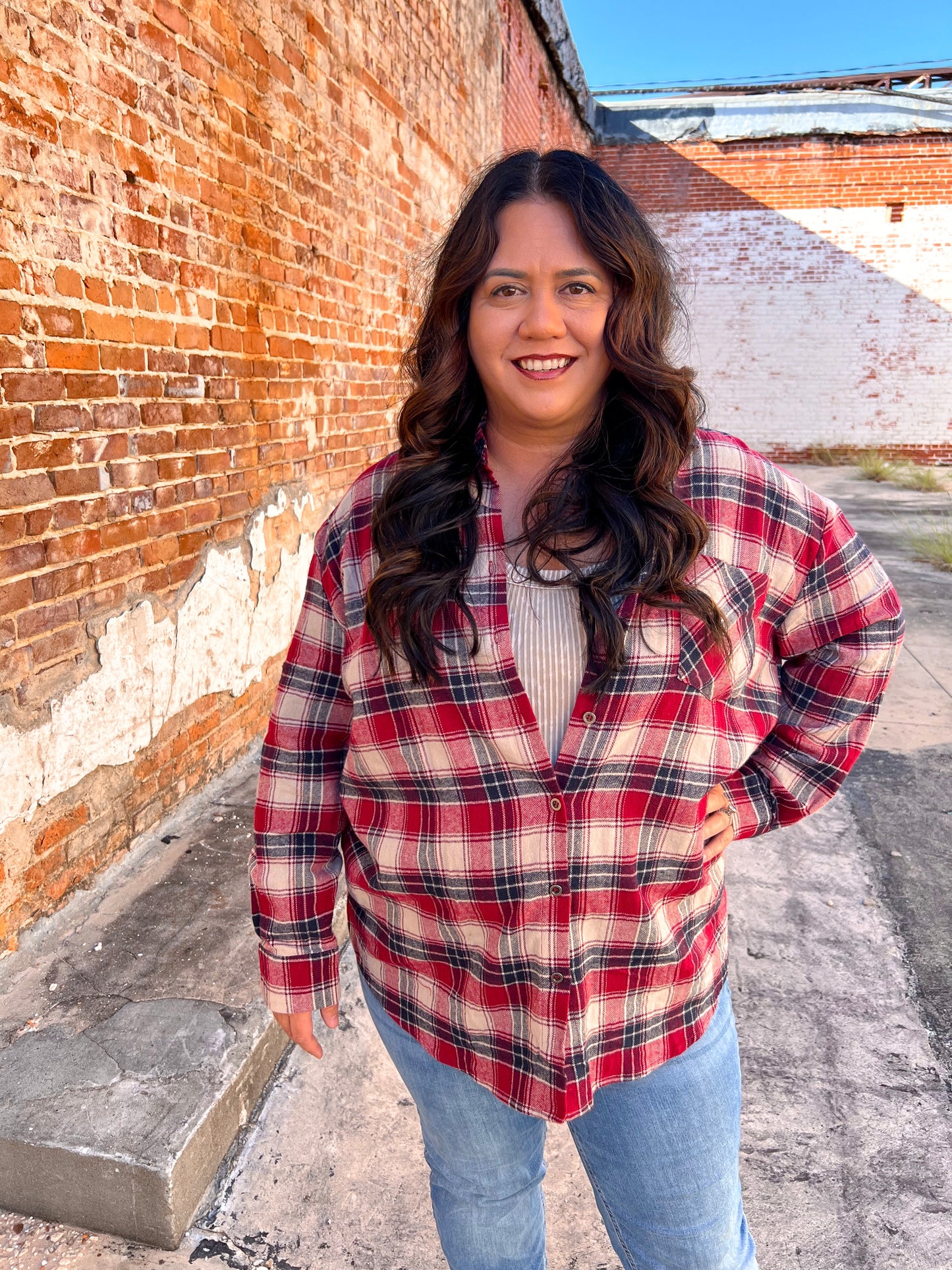Mika Long Sleeve Woven Plaid Shirt - Plus-top-She & Sky-Bin D1,Tops Collection-The Twisted Chandelier