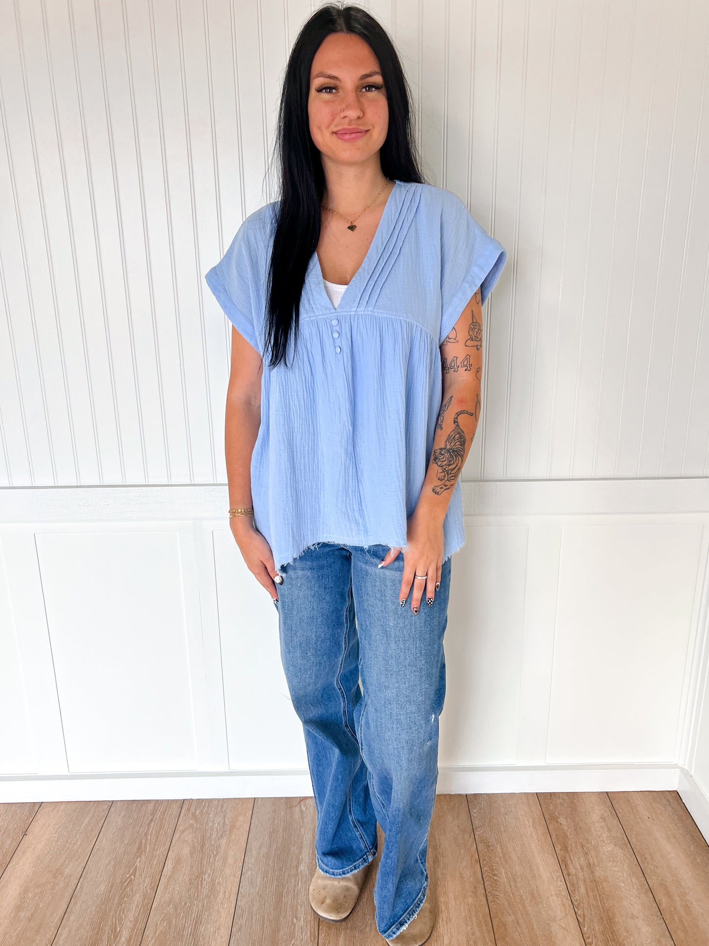 Lennie Cotton Gauze Short Sleeve Top-Oddi-Bin B4,FD 08/12/25,OGP 49.99,Tops Collection-The Twisted Chandelier