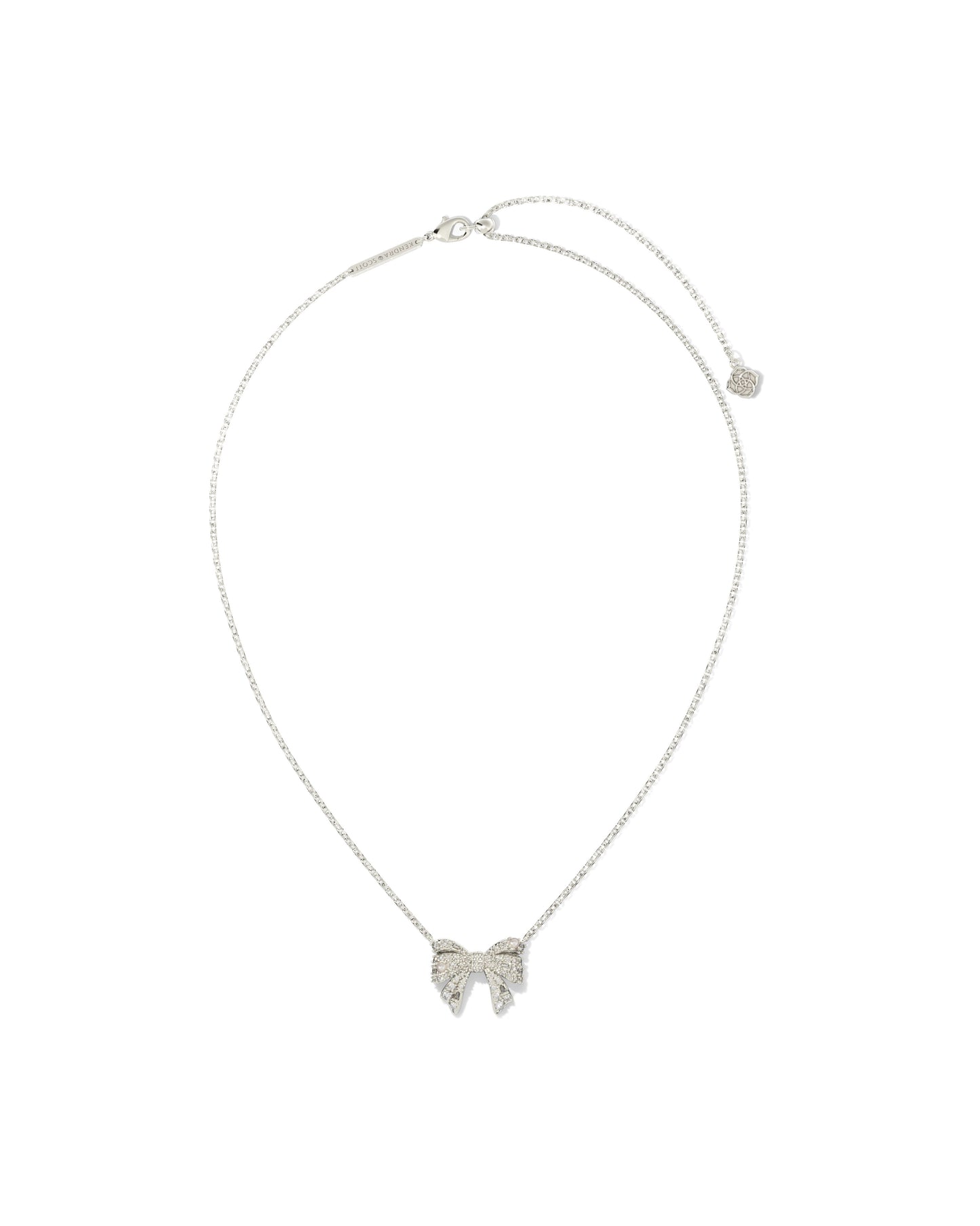 Kendra Scott Krista Bow Short Pendant Necklace Silver White Mix-Necklaces-Kendra Scott-N00893RHD-The Twisted Chandelier