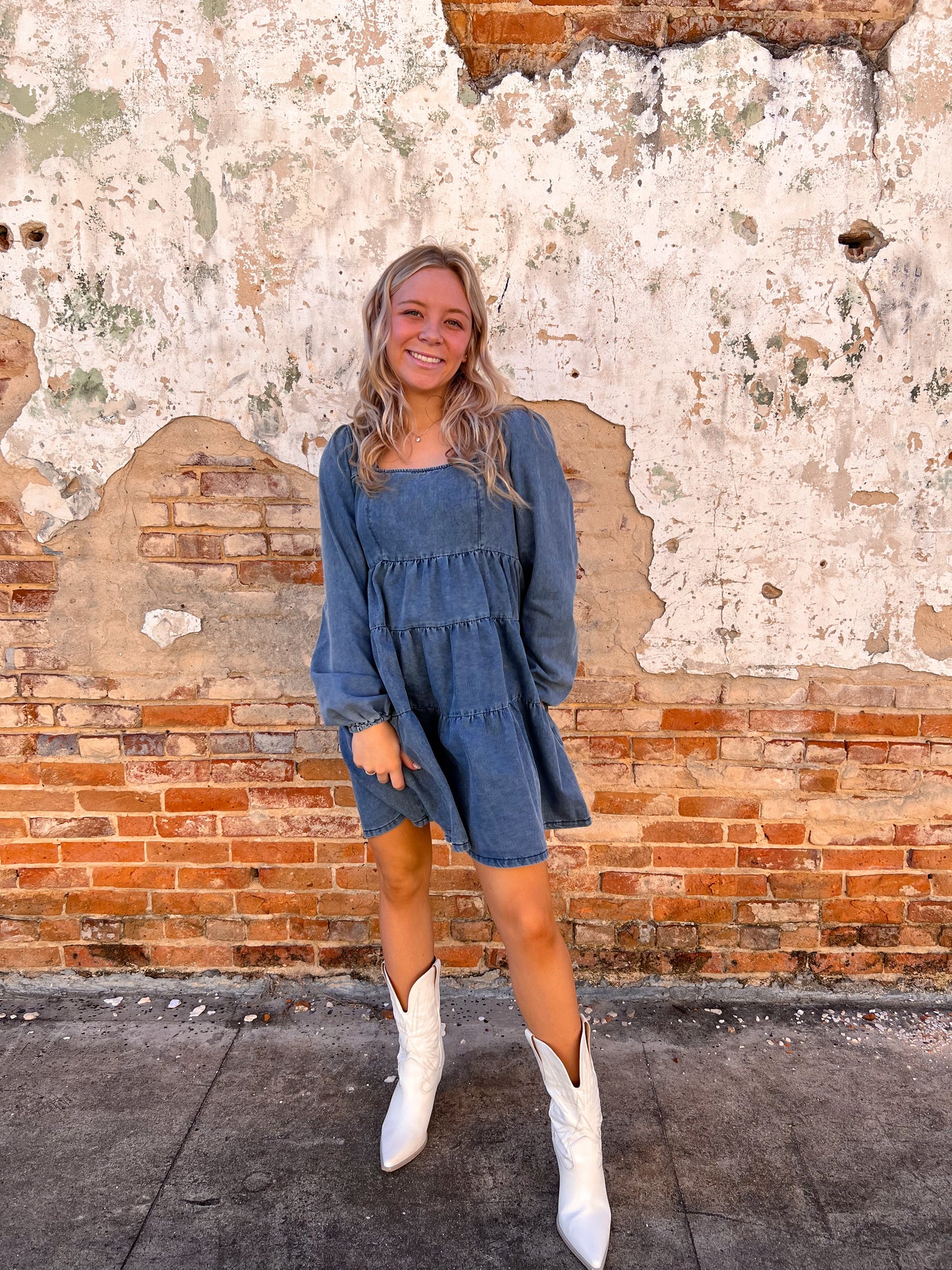 Lottie Washed Denim Tiered Ruffled Babydoll Mini Dress-Dresses-idem ditto-Bin D1,DJR,FD 02/25/25-The Twisted Chandelier