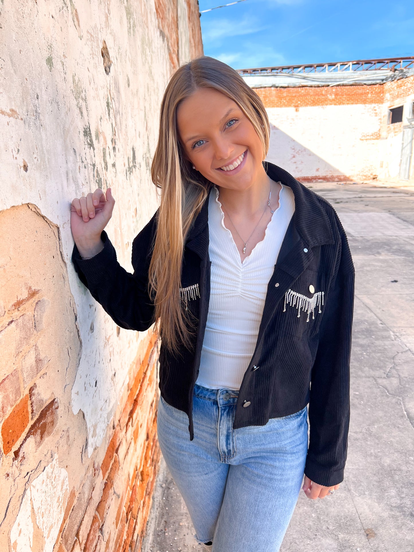 Natalie Rhinestone Cropped Jacket - Black-Jacket-Andree-Max Retail,Tops Collection,western & concert-The Twisted Chandelier