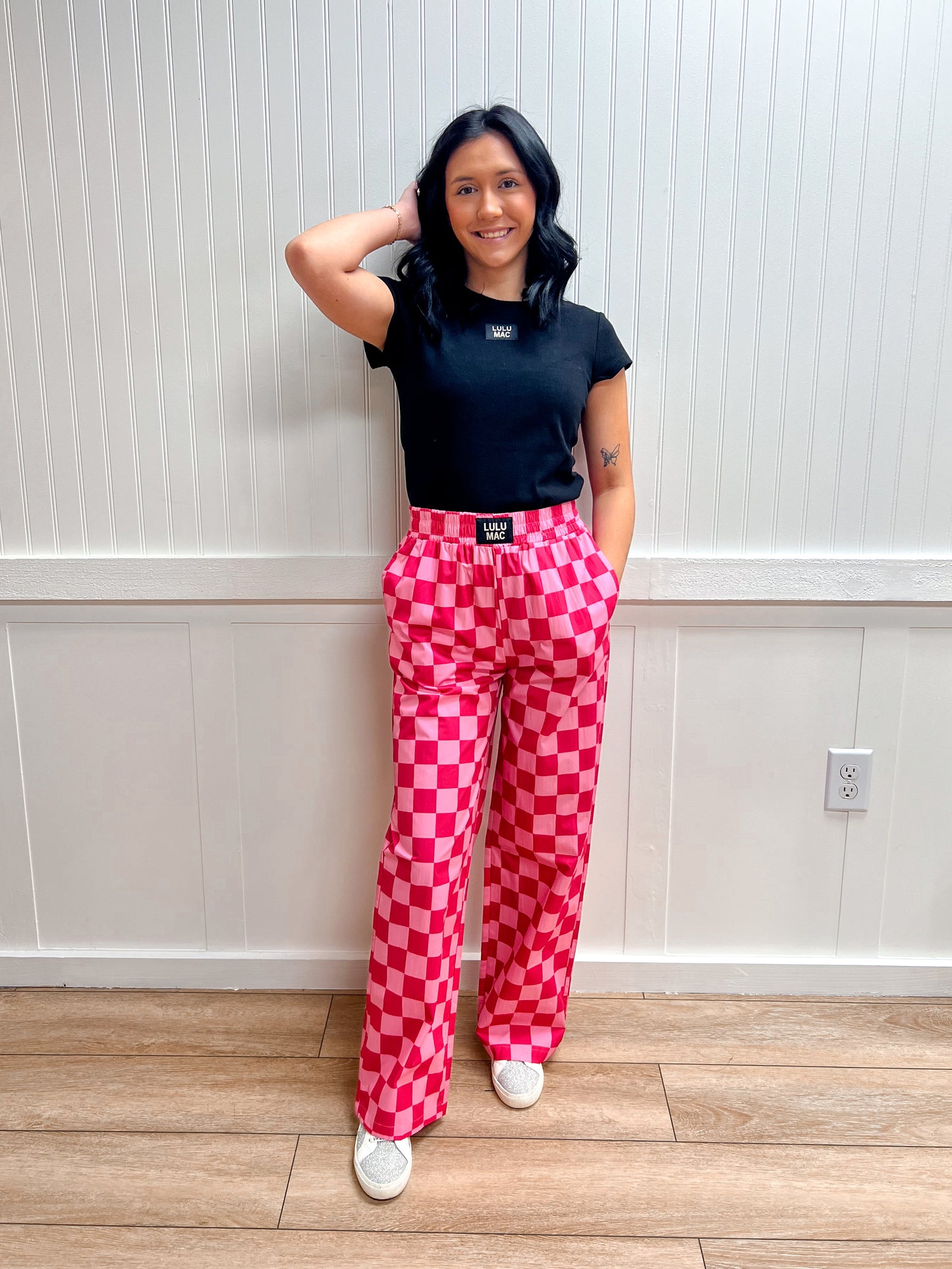 Maisie Pink Checkered Pants-Girlie Girl Originals-bottoms,FD 02/03/26-The Twisted Chandelier