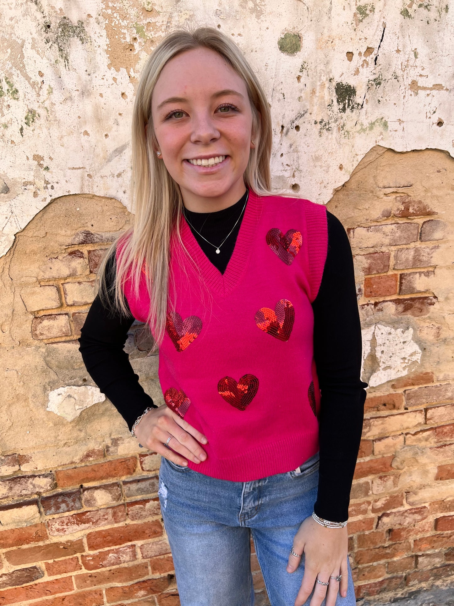 Hottie Hot Pink Heart Vest-vest-Southern Grace Wholesale-BIN A5,FD 01/07/25,Max Retail,not on the floor only in the bins,Tops Collection-The Twisted Chandelier