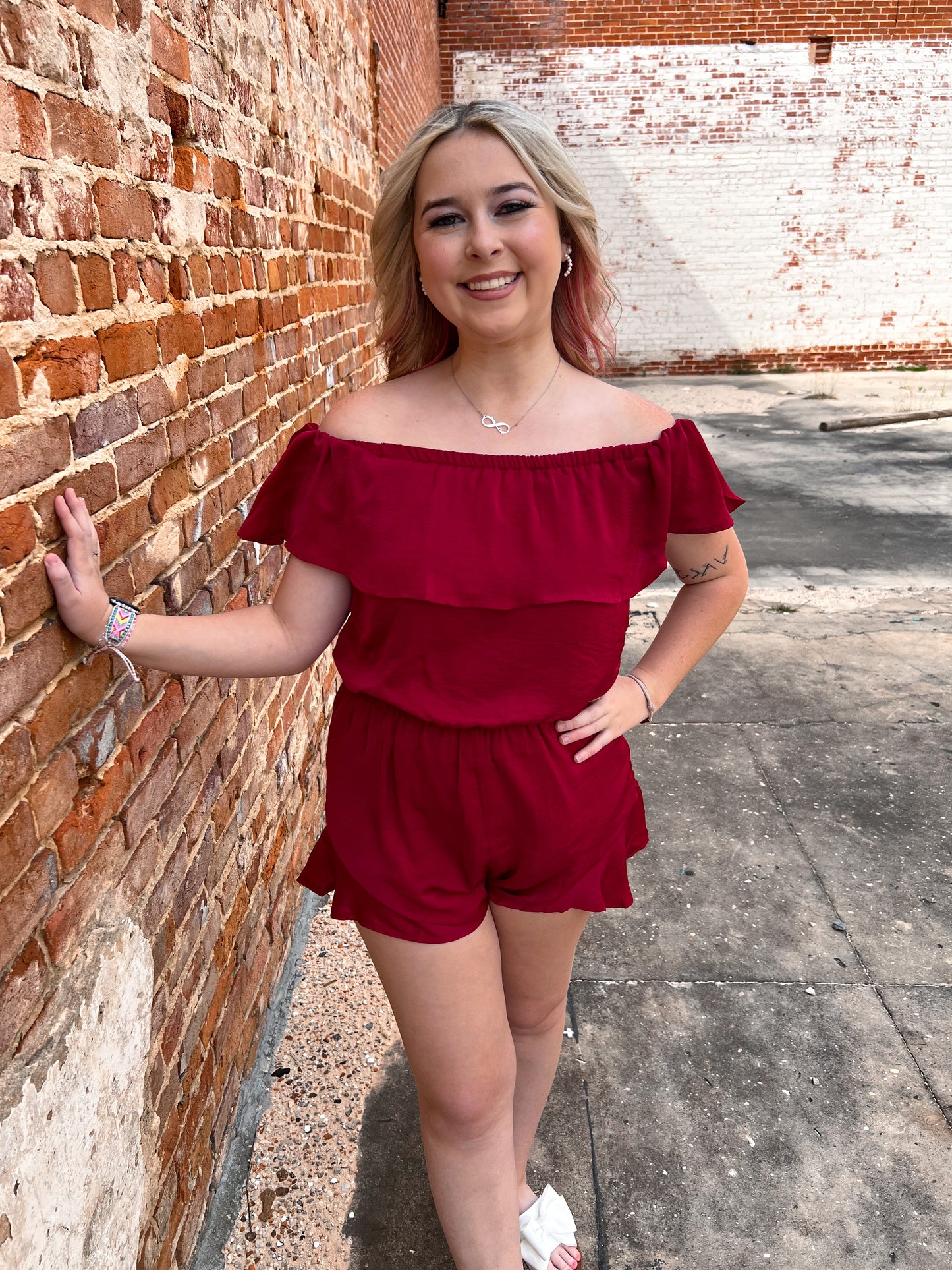 Mila Off The Shoulder Satin Romper-Romper-She & Sky-& Jumpsuits,08/18/24,1st md,Bin d2,DJR,Dresses,gameday,Max Retail,OGP 49.99,Rompers,SS8084-The Twisted Chandelier