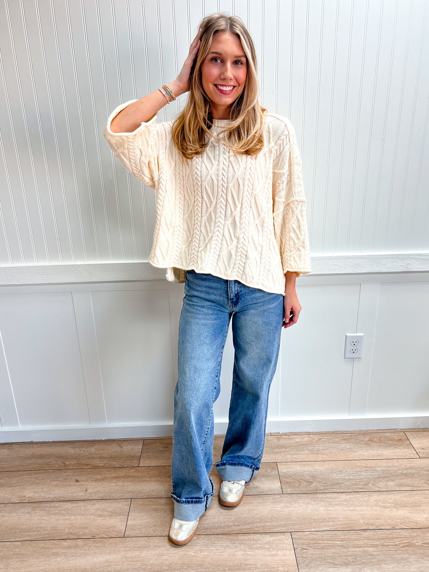 Harper Oversized Bell Sleeve Cable Knit Sweater-Bluivy-FD 01/28/26,Tops Collection-The Twisted Chandelier