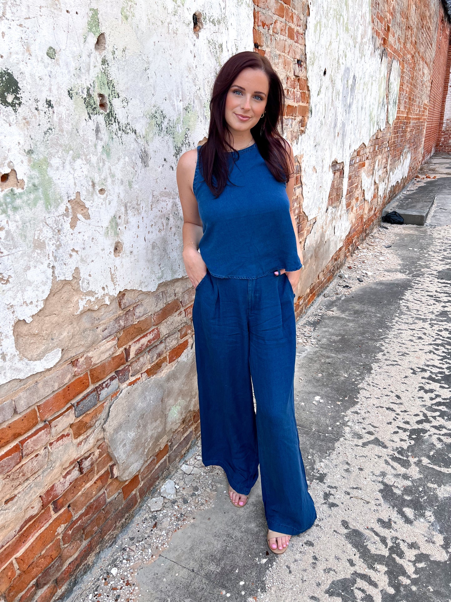 Maggie Chambray Wide Leg Pants-Wide Leg Pants-Blu Pepper-bottoms,FD 04/01/25-The Twisted Chandelier