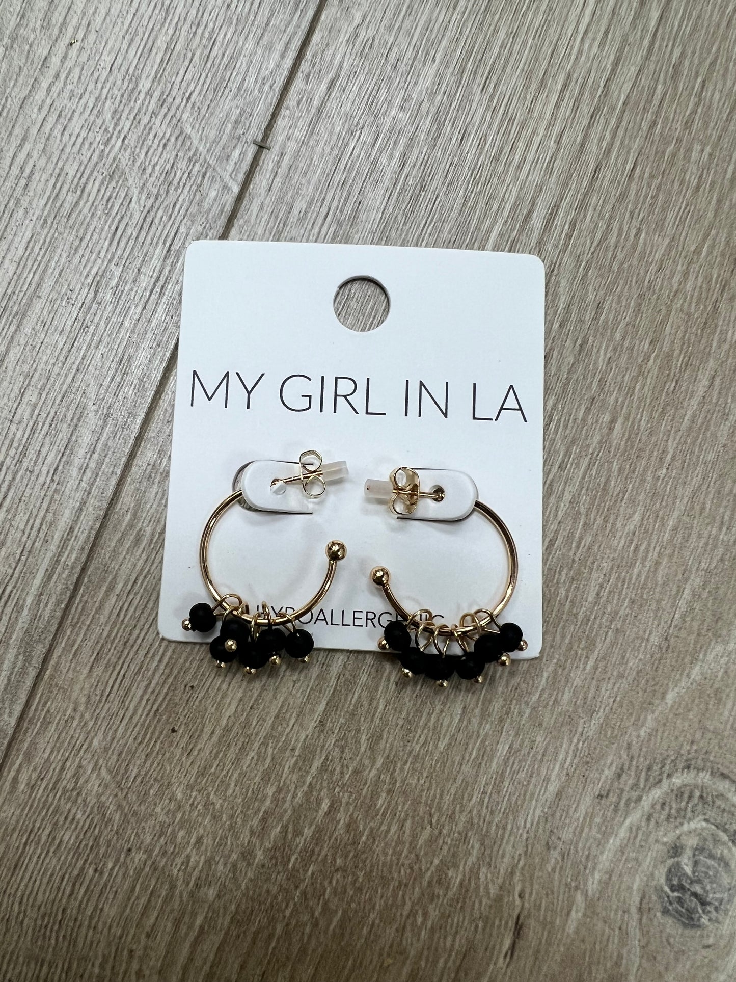 Gold Hoop Earrings with Black Crystals-MY GIRL IN LA-The Twisted Chandelier