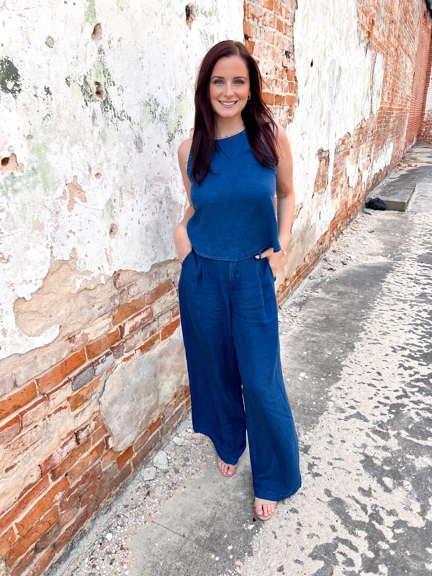 Maggie Chambray Wide Leg Pants-Wide Leg Pants-Blu Pepper-bottoms,FD 04/01/25-The Twisted Chandelier