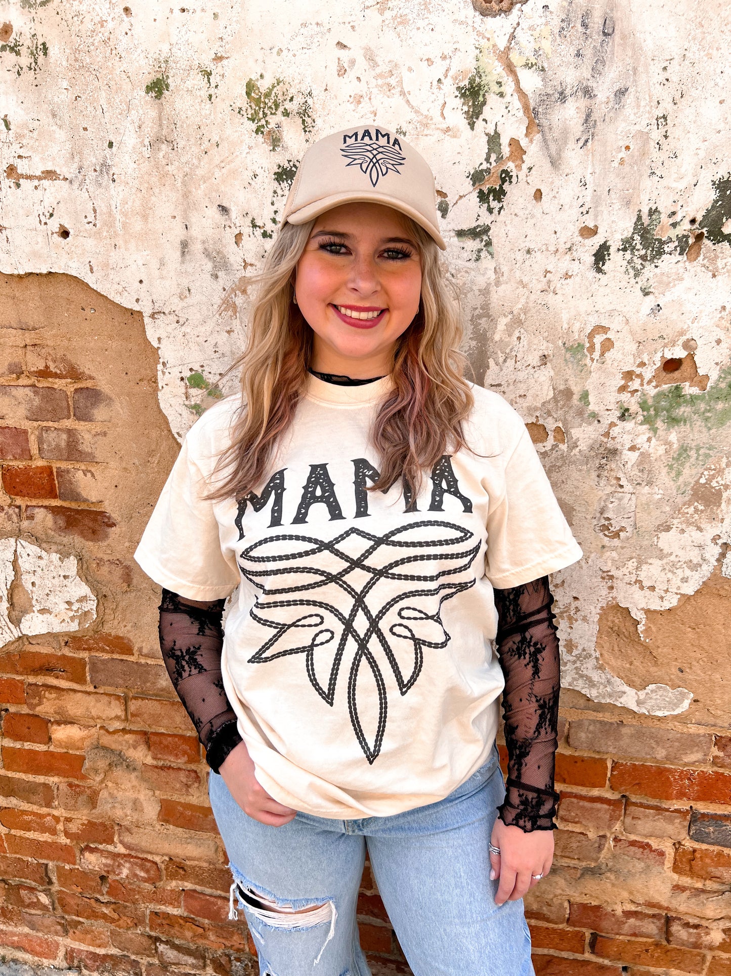 Western Mama Boot Stitch T-Shirt-Apparel & Accessories-Crazy Consuela-11/11/24,1st md,FD 05/07/24,Max Retail,Tops Collection-The Twisted Chandelier