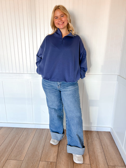 Rebecca Scuba Half Zip Pullover-Zenana-Tops Collection-The Twisted Chandelier