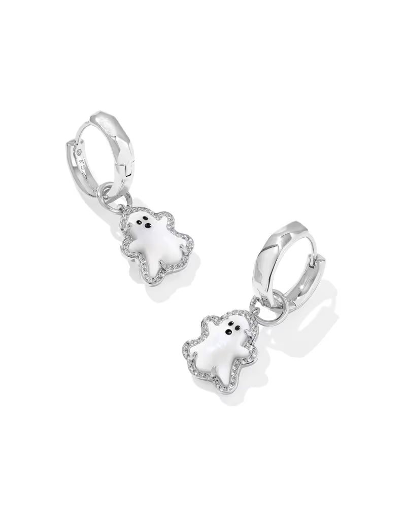 Kendra Scott Ghost Huggie Earrings Silver White Mother Of Pearl-Earrings-Kendra Scott-E00844RHD-The Twisted Chandelier