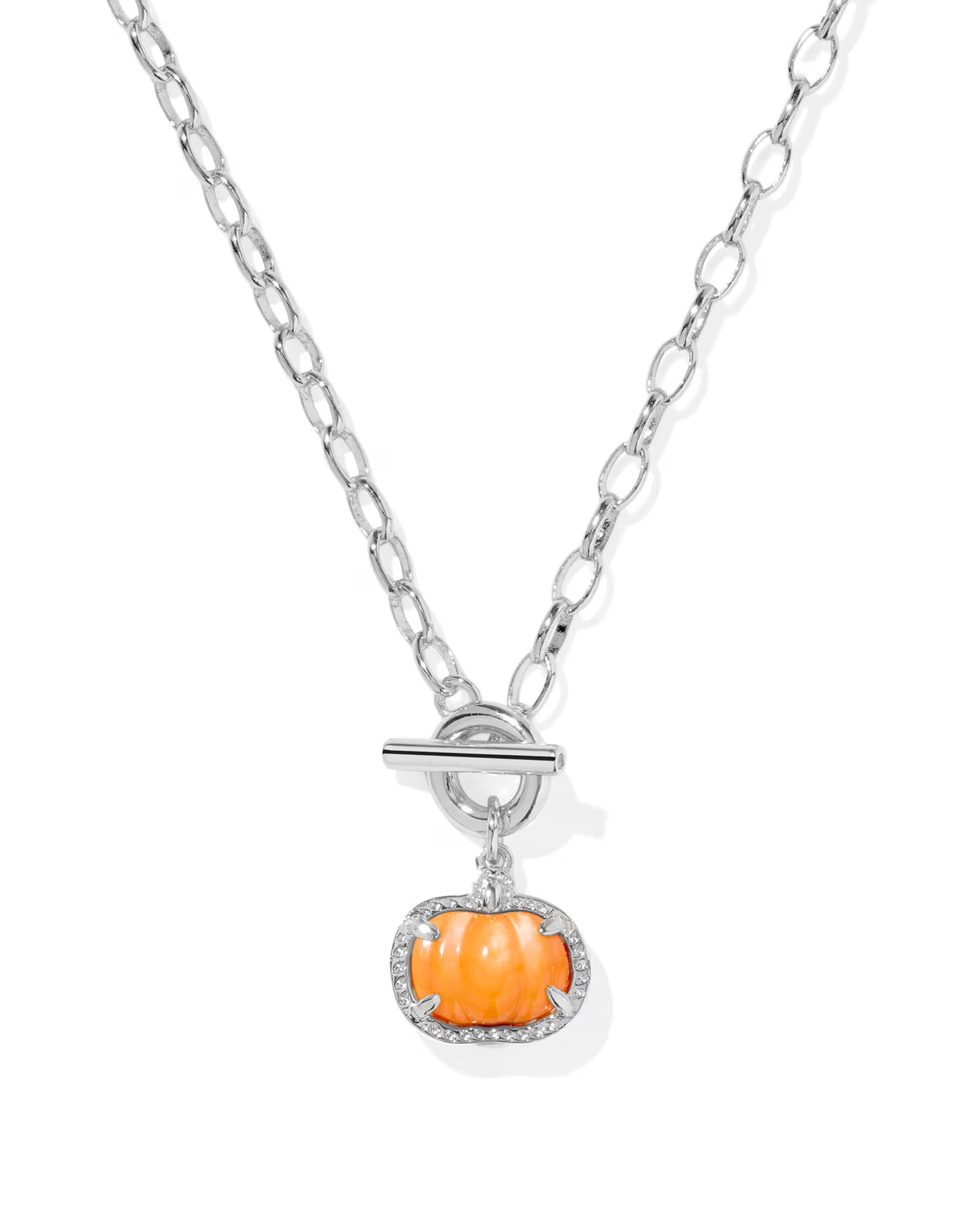 Kendra Scott Pumpkin Link And Chain Necklace Silver Orange Mother Of Pearl-Necklaces-Kendra Scott-N01229RHD-The Twisted Chandelier