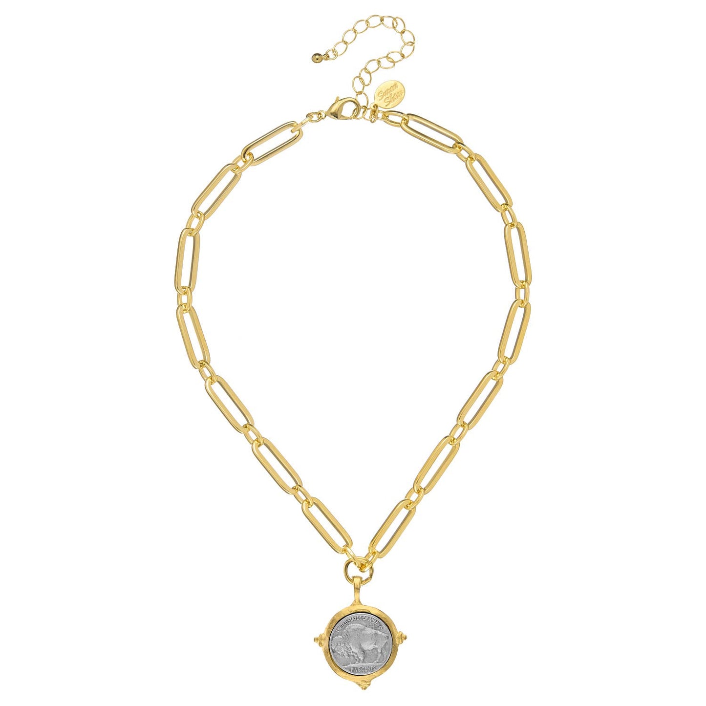 Susan Shaw Buffalo Nickel on Mixed Link Necklace-Susan Shaw-The Twisted Chandelier