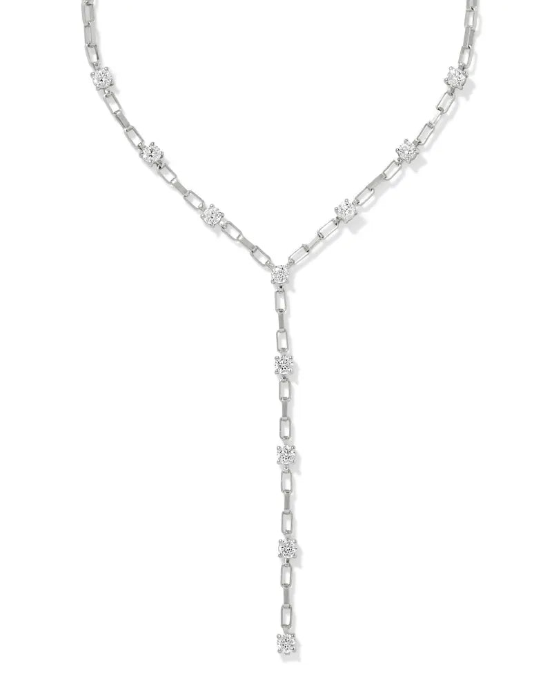 Kendra Scott Lexi Y Necklace Silver White Crystal-Necklaces-Kendra Scott-CR 07/31/24,FD 07/31/24,N00726RHD,Sale Kendra Scott-The Twisted Chandelier