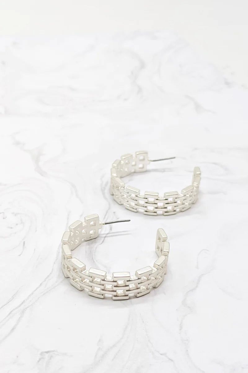 Darian Hoop Earrings- Satin Silver-Earrings-MY GIRL IN LA-The Twisted Chandelier