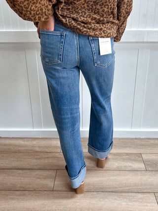 Darcy High Rise Distressed Cuffed Slim Wide Jeans-Pants-FLYING MONKEY-bottoms,F9205,Fall Favorites-The Twisted Chandelier
