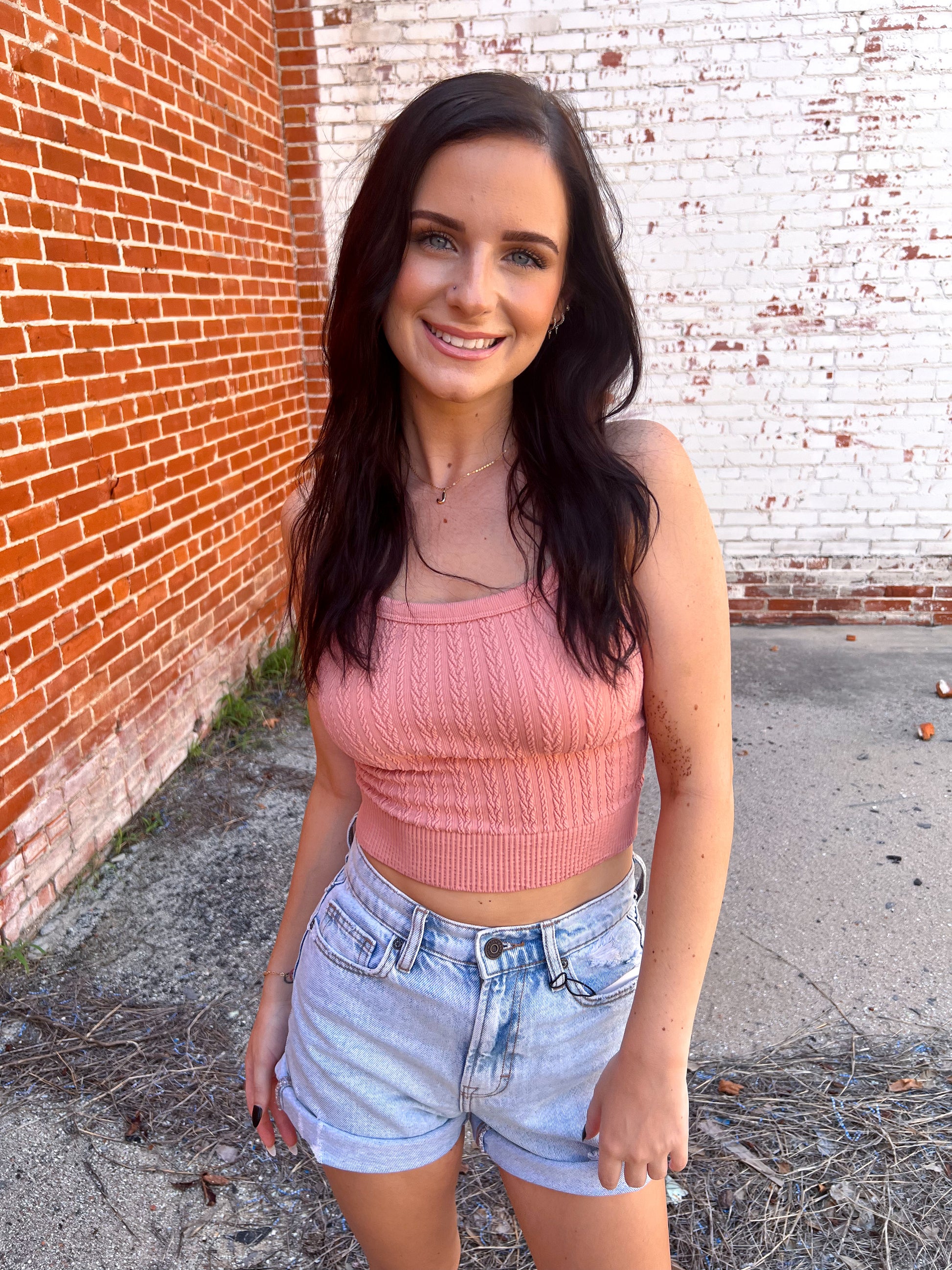 Lana Cable Ribbed Fitted Crop Knit Tank Top-Tank Top-VERY J-Bin B5,FD 06/02/25,NT11608,Tops Collection-The Twisted Chandelier
