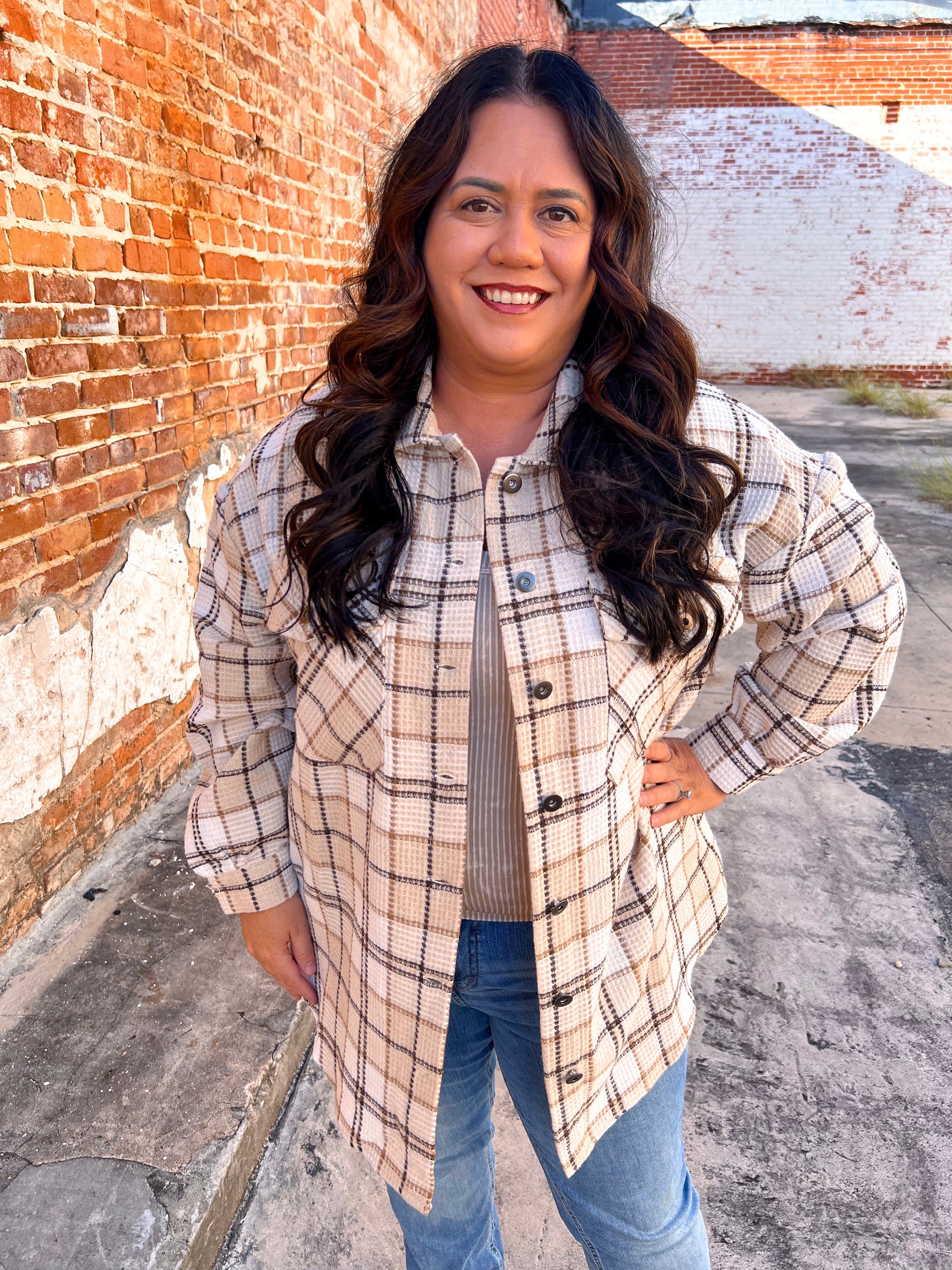 Layla Taupe Long Sleeve Shacket - Plus-Jacket-She & Sky-Bin B4,FD 10/15/24-The Twisted Chandelier
