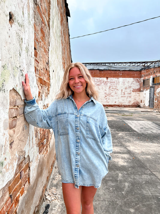 Sierra Ultra Lightweight Oversized Acid Washed Denim Shacket-Coats & Jackets-Rosa Clothing-Bin D1,FD 04/02/25-The Twisted Chandelier