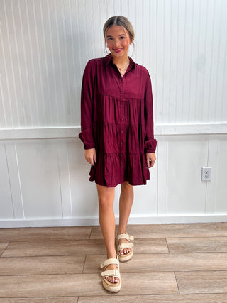 Marissa Shimmer Balloon Sleeve Tiered Mini Shirt Dress-Dress-Mittoshop-DJR,gameday,NewArrival-The Twisted Chandelier