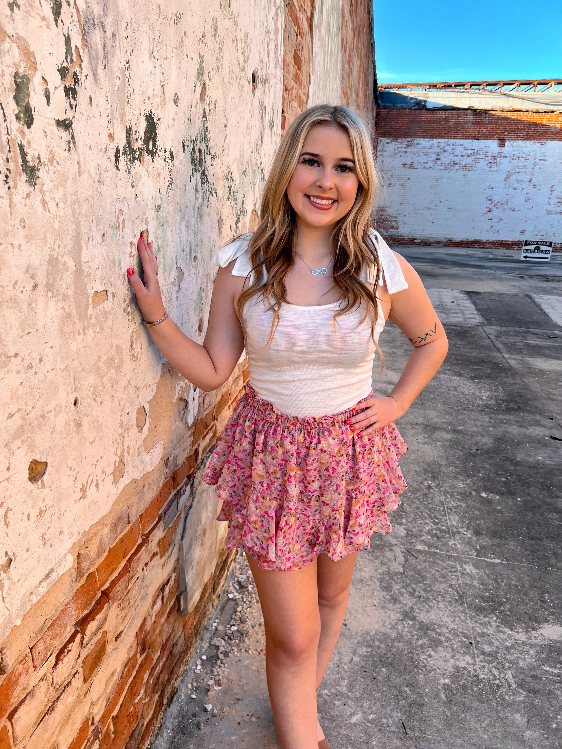 Aurelia Floral Printed Chiffon Skort with Elastic Waist-Skorts-Kori America-06/19/24,1st md,bottoms,Created - 01/15/24,FD JAN 24,Max Retail-The Twisted Chandelier