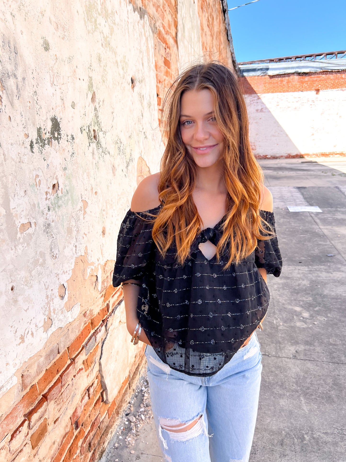 Sarah Textured Top with Bow on Front-TOPS-Andree-04/21/25,04/25,05/27/24,1st md,7/11/23,Max Retail,Mystery L- sbul,Tops Collection,western & concert-The Twisted Chandelier