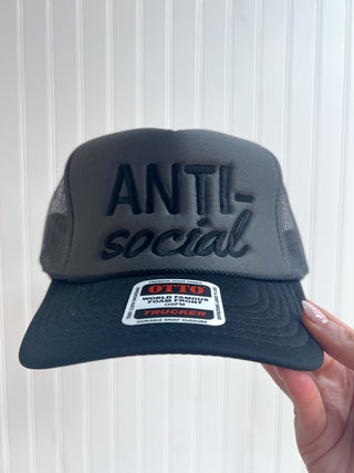 Anti-social Embroidery Cap-Trucker Hat-D&E Threads-FD 04/01/26-The Twisted Chandelier