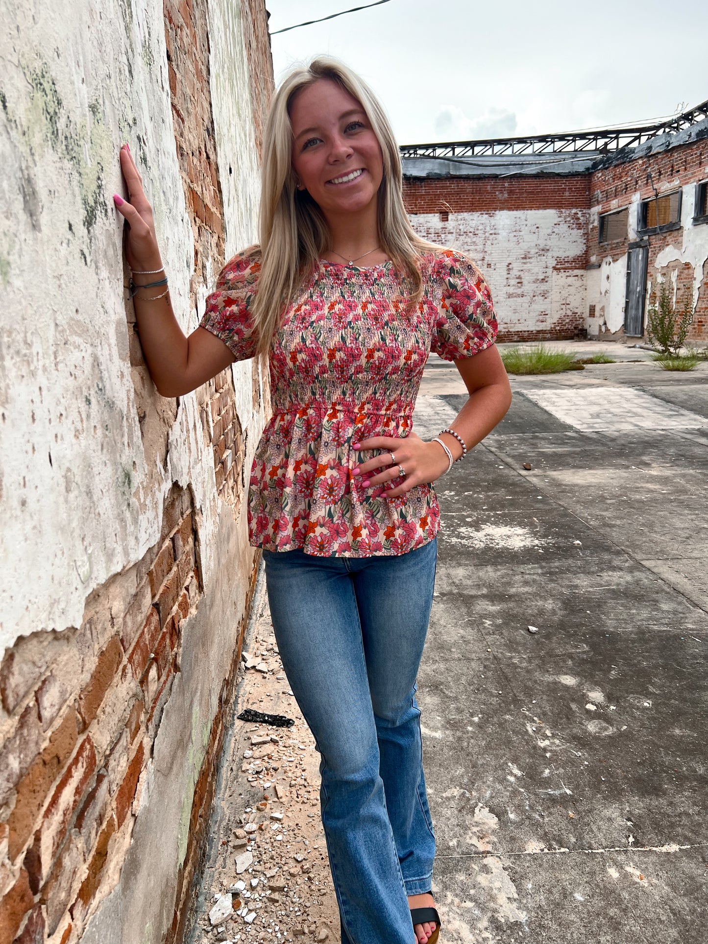 Floral Smocked Blouse-top-Southern Grace Wholesale-12/26/24,1st md,7896B,Bin D1,Max Retail,Tops Collection-The Twisted Chandelier