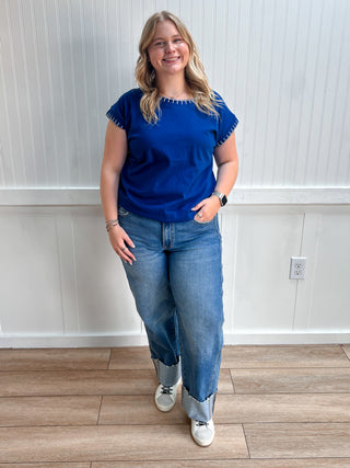 Brenna Stitch Detail Oversized Top-Top-Zenana-Tops Collection-The Twisted Chandelier