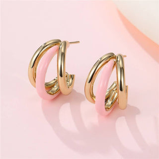 18K Stainless Steel Tarnish Free Enamel Hoop | 40E510-JOSSLYN by wall to wall-PINK-The Twisted Chandelier