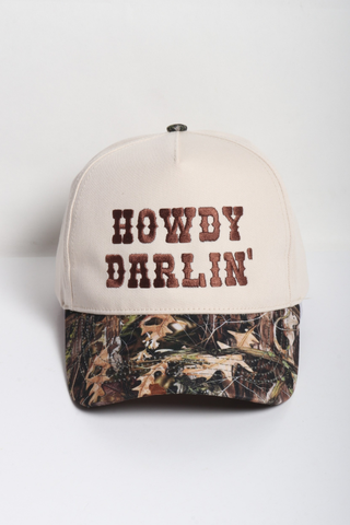 Western Howdy Darlin' Embroidered Camo Print Two Tone Cap-Trucker Hat-David And Young-FD 04/03/26-Camo-The Twisted Chandelier
