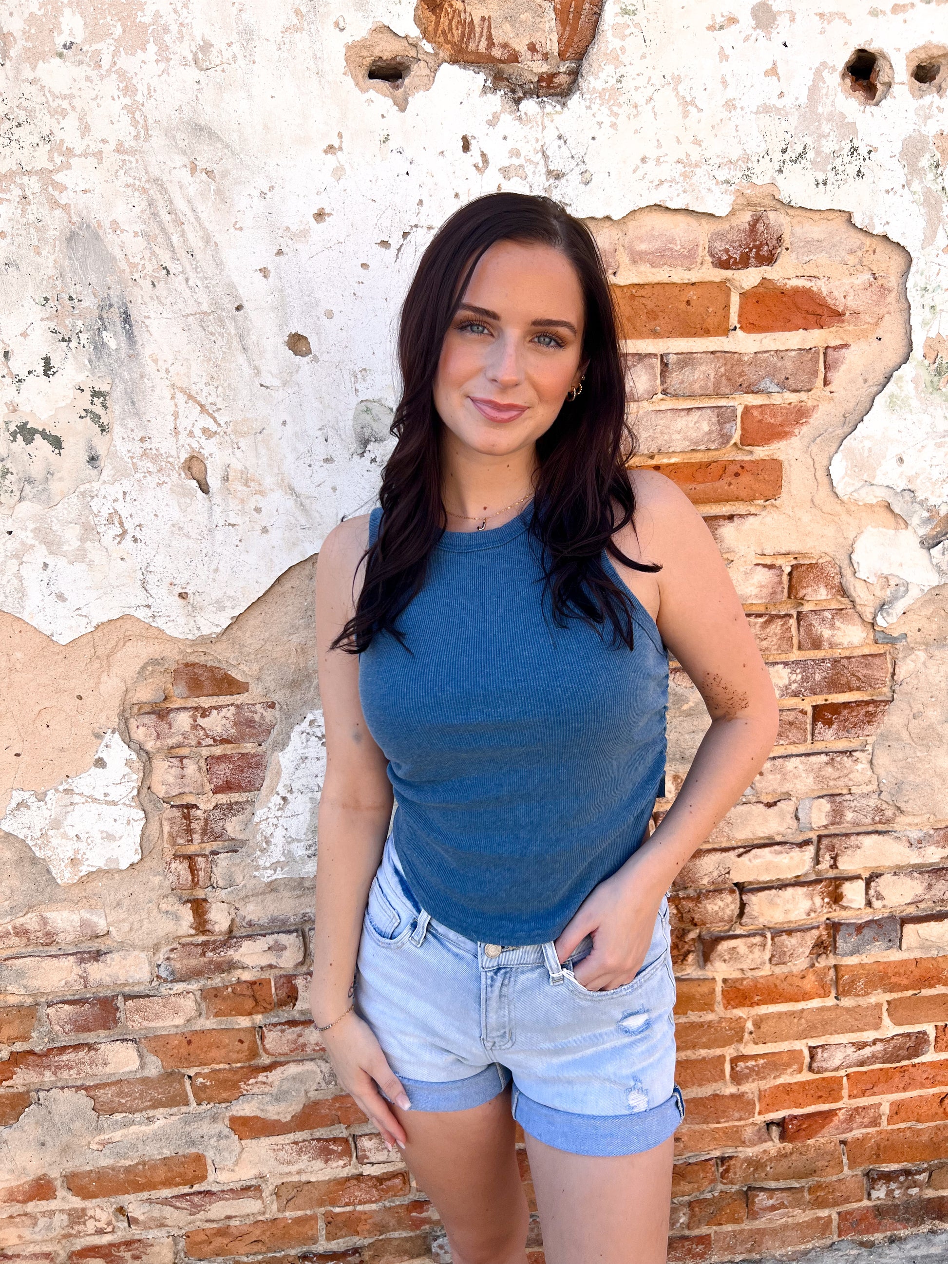 Willa Mineral Wash Rib Knit Tank Top - Blue-Tank Top-HYFVE-08/28/25,BIN D3,CR 05/09/25,OGP 27.95,Tops Collection-The Twisted Chandelier