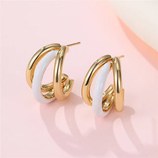 18K Stainless Steel Tarnish Free Enamel Hoop | 40E510-JOSSLYN by wall to wall-OFF WHITE-The Twisted Chandelier