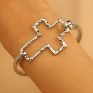Hammered Open Cross Bangle - Silver or Gold | 40B5235-JOSSLYN by wall to wall-Silver-The Twisted Chandelier