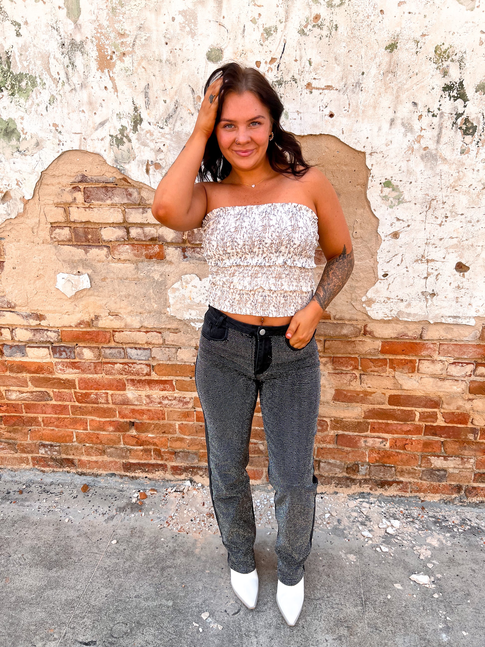 Ida High Rise Rhinestone Studded Black Denim Jeans-Denim-blue b.-bottoms,Max Retail,OGP 69.99,western & concert-The Twisted Chandelier