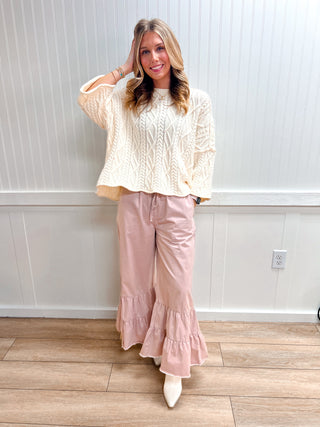 Willow Stone Washed Woven Tiered Ruffle Wide Leg Pants-Pants-Sewn and Seen-bottoms,FD 02/09/26-The Twisted Chandelier