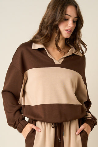 Blake Color Block Collared V-Neck Pullover Top-Outfit Sets-Mittoshop-NewArrival,Tops Collection-The Twisted Chandelier