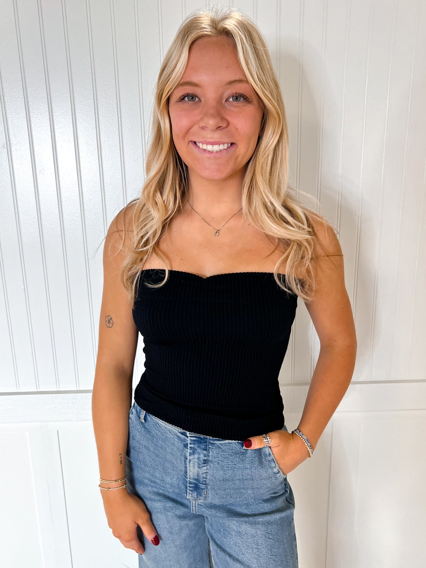 Annie Sweetheart Neckline Seamless Ribbed Tube Top - Black-By Together-Bin B5,FD 07/15/25,Tops Collection-The Twisted Chandelier