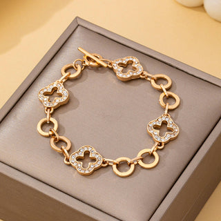 Pave Crystal Clover Link Bracelet With Toggle Clasp| 80B1781-JOSSLYN by wall to wall-The Twisted Chandelier