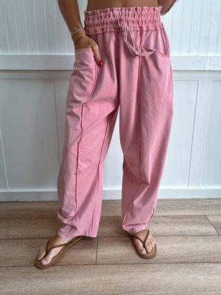 Stevie Mineral Wash Seam Detail Pull On Barrel Pants - Misty Rose-Pants-Mittoshop-bottoms,FD 06/26/26-The Twisted Chandelier