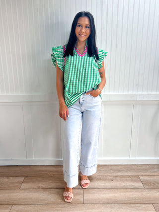 Eloise Check Print Flutter Sleeve Top-Top-Entro-FD 06/17/26,Tops Collection-The Twisted Chandelier