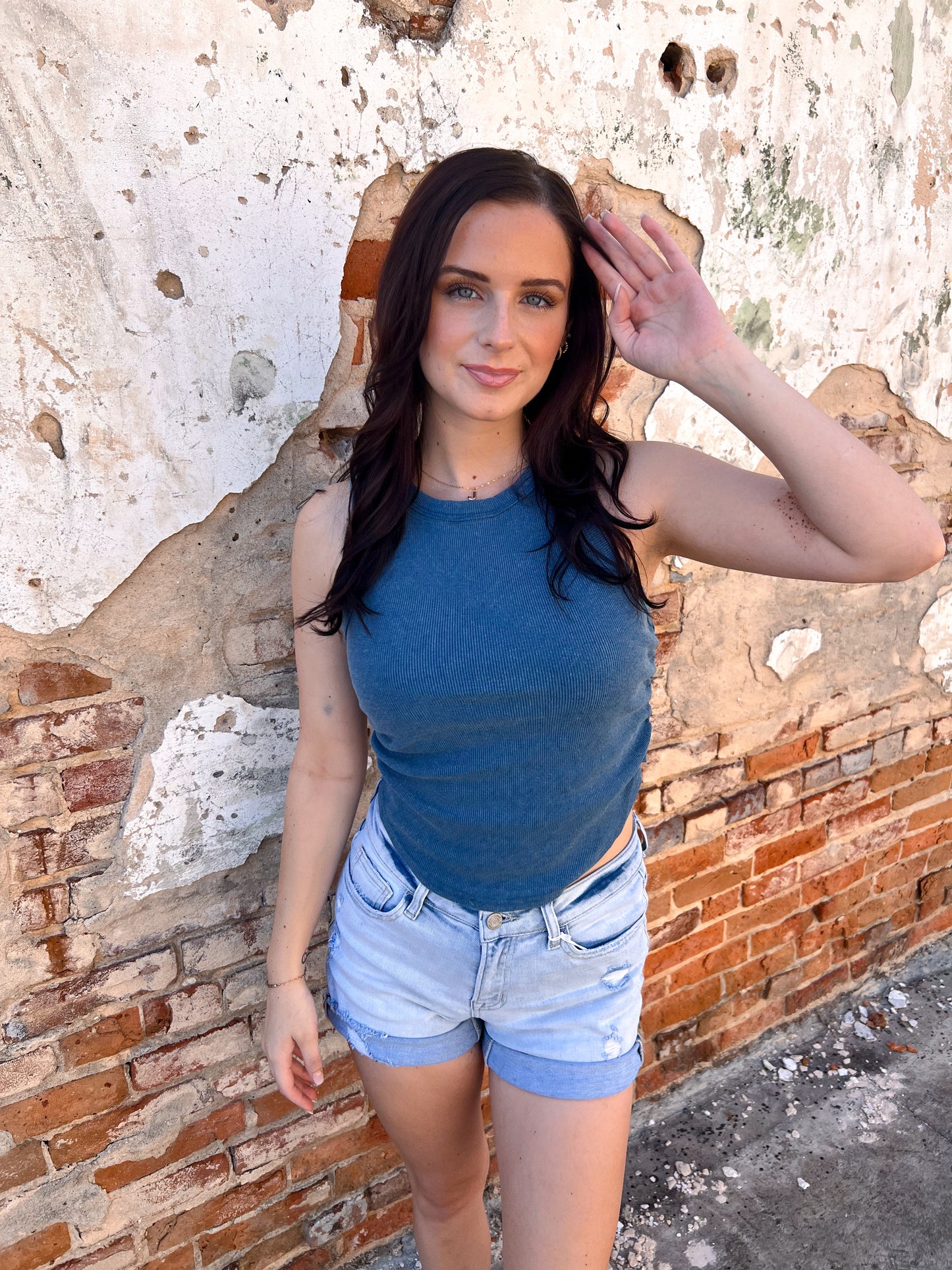Willa Mineral Wash Rib Knit Tank Top - Blue-Tank Top-HYFVE-08/28/25,BIN D3,CR 05/09/25,OGP 27.95,Tops Collection-The Twisted Chandelier