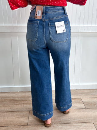 Mallory High Rise Wide Leg Pintuck Denim Jeans-Pants-Zenana-bottoms-The Twisted Chandelier
