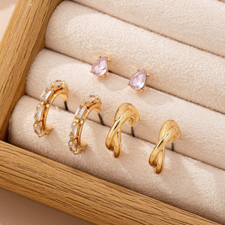 Pink Crystal & Gold Hoop Earring Set-JOSSLYN by wall to wall-80E62083-The Twisted Chandelier