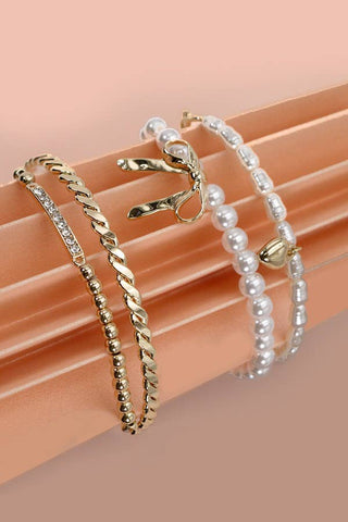 Bow Pearl Rhinestone Bar Stretch Bangle Set-JOSSLYN by wall to wall-80B137-The Twisted Chandelier