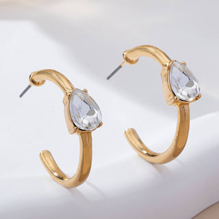 Solitaire Crystal Gold Hoop Earrings-Earrings-JOSSLYN by wall to wall-80E61640-The Twisted Chandelier