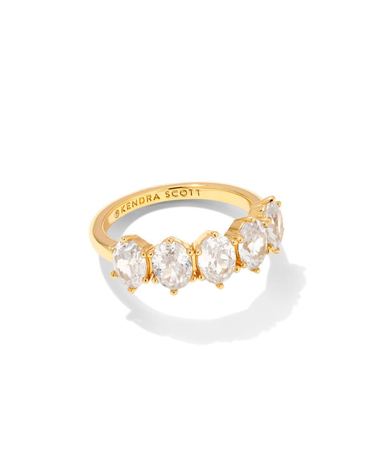Kendra Scott Cailin Crystal Band Ring Gold Metal White Cz Size 8-Rings-Kendra Scott-R1313GLD-The Twisted Chandelier