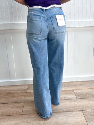 Corrine High Rise Patch Pocket Pintuck Wide Leg Jeans-Pants-Lovervet by VERVET-bottoms,Fall Favorites,LV2406-The Twisted Chandelier